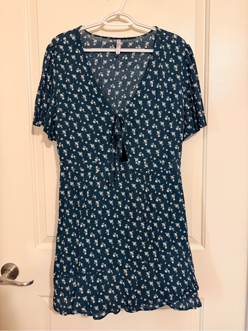 Xhilaration Teal Mini Dress with White Floral Print